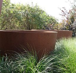 Atlas Round Tall Corten Steel Outdoor Planter