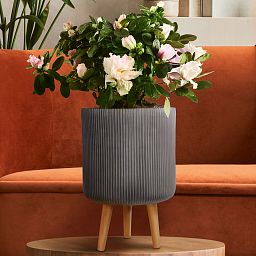 IDEALIST Lite Ribbed Cylinder Planter on Legs, Round Pot Plant Stand Indoor