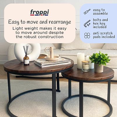 Froppi Round Coffee Tables for Living Room: Set of 2 Nesting Coffee Tables, MDF
