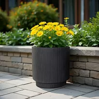 IDEALIST Lite Vertical Ribbed Black Cylinder Outdoor Planter D30 H30 c...