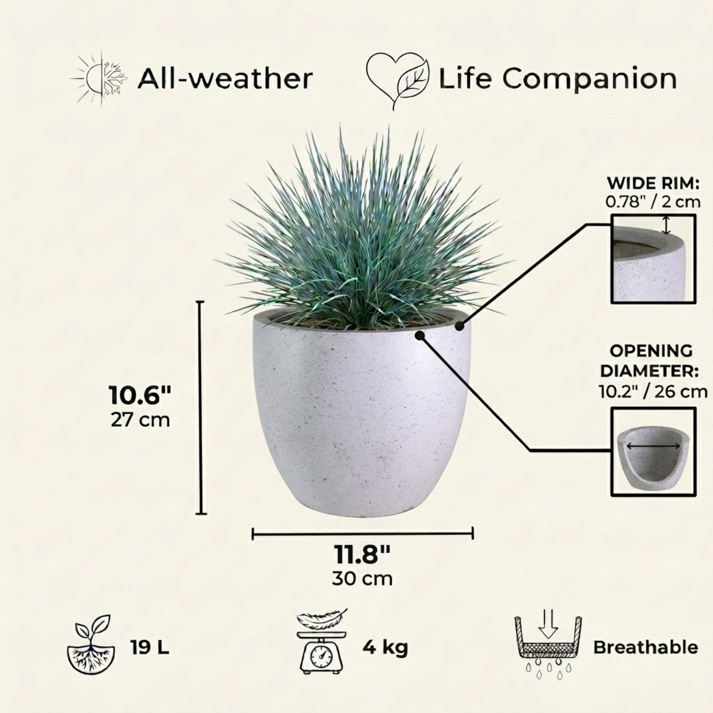 IDEALIST Lite Contemporary Light Concrete Egg Planter