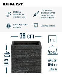 IDEALIST Lite Ribbed Light Concrete Square Planter