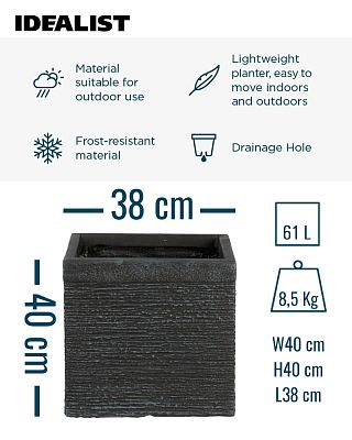 IDEALIST Lite Ribbed Light Concrete Square Planter