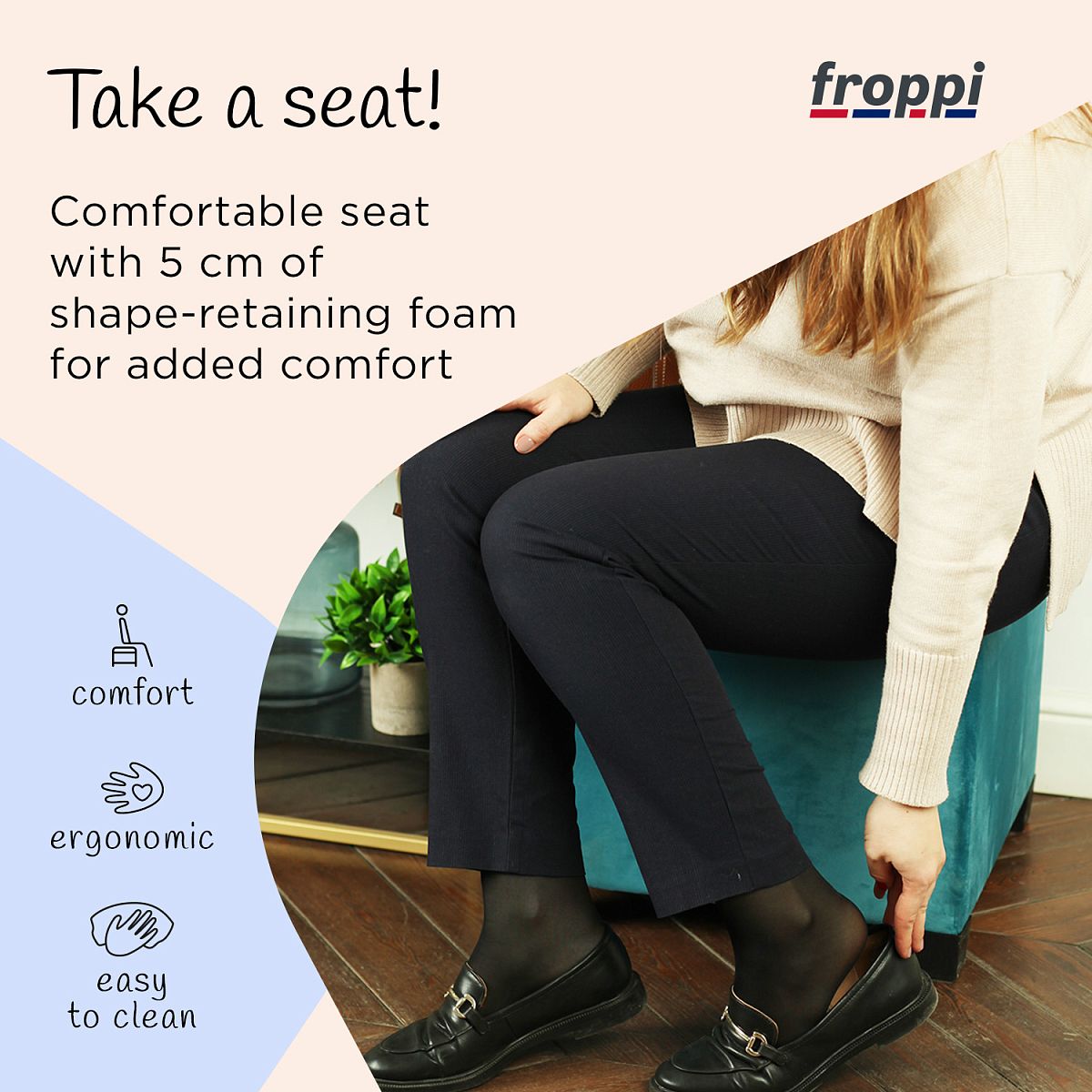 Premium Square Footstool with Storage Velvet Ottoman Storage Pouffe on Feet by Froppi