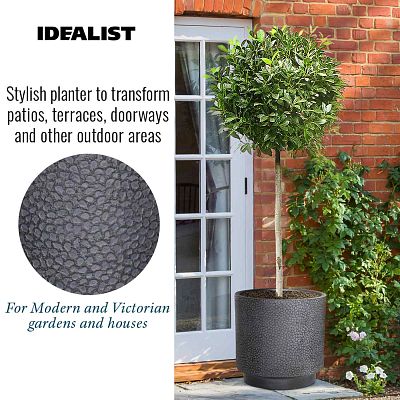 IDEALIST Lite Hammered Stone Cylinder Outdoor Planter