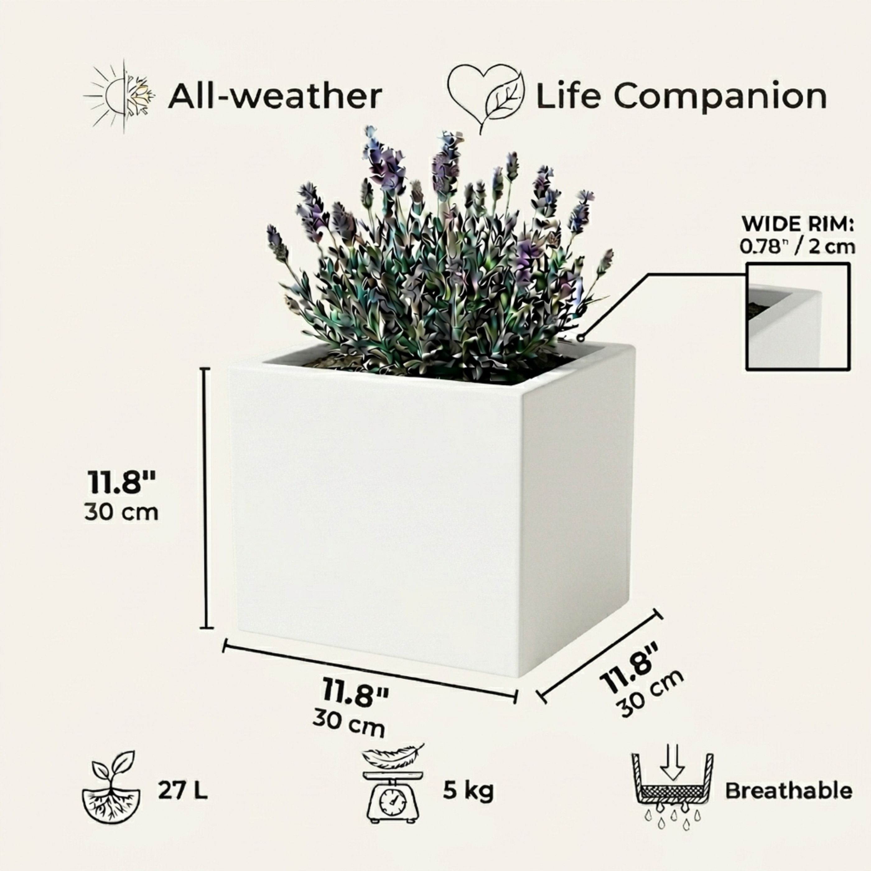 IDEALIST Lite Square Box Contemporary Light Concrete Planter