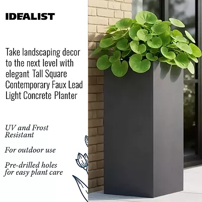 IDEALIST Lite Tall Square Contemporary Light Concrete Planter