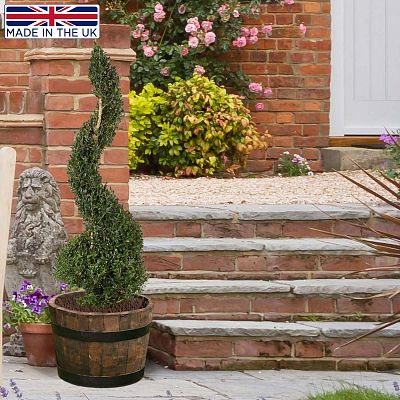 Rustic Upcycled Oak Wood Round Tub Half Barrel Outdoor Planter Made in UK by HORTICO