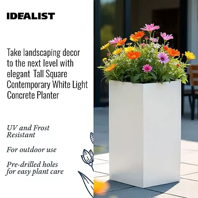 IDEALIST Lite Tall Square Contemporary Light Concrete Planter