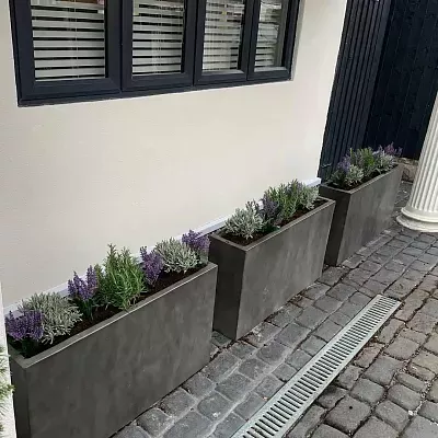 IDEALIST Lite Contemporary Light Concrete High Trough Planter Set