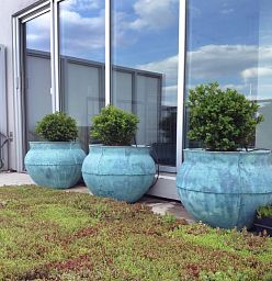 Bell Jar Fiberglass Round Beaten Copper Planter Pot In/Out