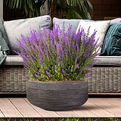 IDEALIST Lite Ribbed Light Concrete Bowl Planter