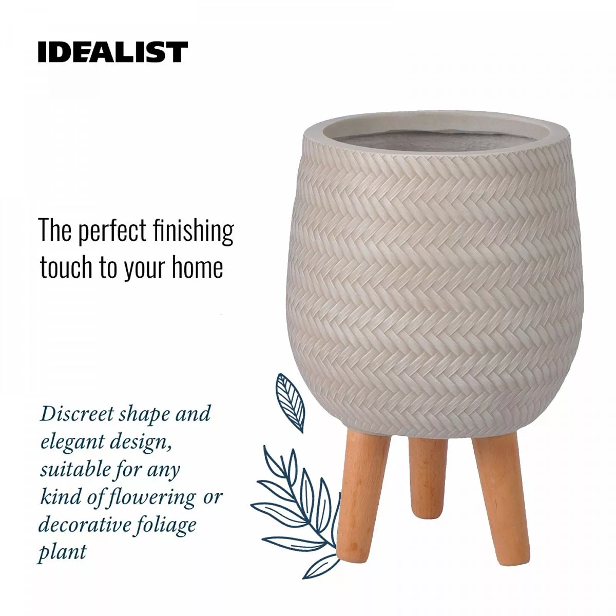 IDEALIST Lite Plaited Style Egg Planter on Legs, Round Pot Plant Stand Indoor