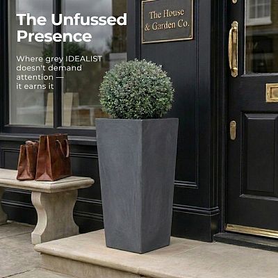 Set of IDEALIST Lite Light Concrete Garden Tall Planters, Outdoor Plant Pots with Tapered Shape