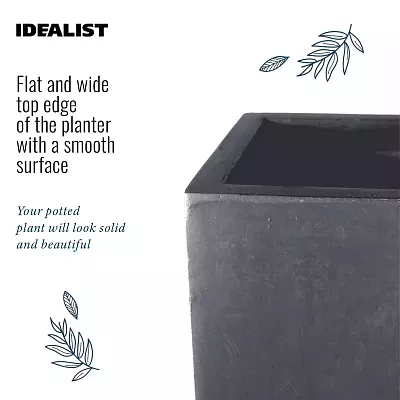 IDEALIST Lite Tall Square Contemporary Light Concrete Planter Set