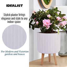IDEALIST Lite Modern Ribbed Cylinder Planter on Legs, Round Pot Plant Stand Indoor