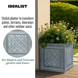 IDEALIST Lite Faux Lead Lattice Planter Light Concrete Square Box