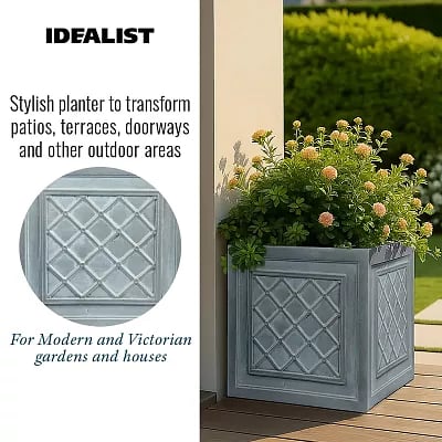 IDEALIST Lite Faux Lead Lattice Planter Light Concrete Square Box