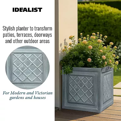 IDEALIST Lite Faux Lead Lattice Planter Light Concrete Square Box