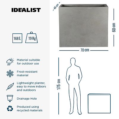 IDEALIST Lite Contemporary Light Concrete Trough Planter