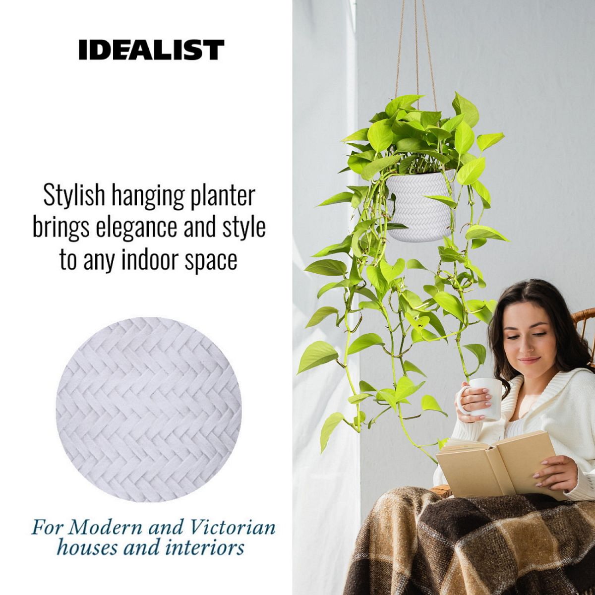 Plaited Style Hanging Cylinder Round Indoor Planter by Idealist Lite