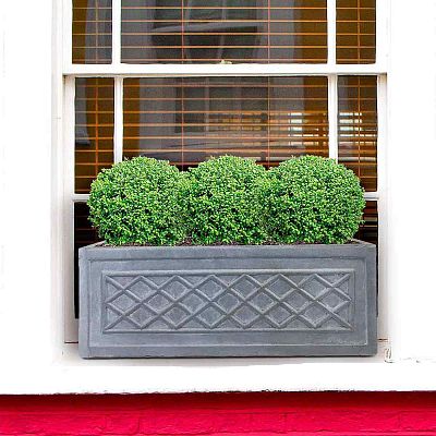 IDEALIST Lite Window Box Faux Lead Lattice Grey Light Stone Planter