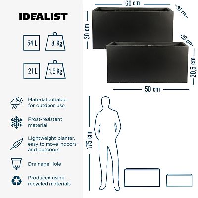 IDEALIST Lite Contemporary Light Concrete Trough Planter Set