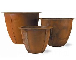 Norman Fiberglass Round Tall Rust Planter Pot In/Out