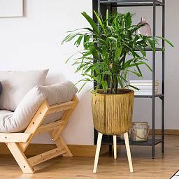 HORTICO RIBBED Wooden House Planter with Legs, Tall Indoor Plant Pot Stand with Waterproof Liner